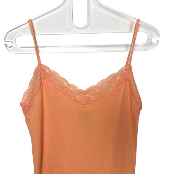 Vintage Y2K Q & A Tank Top Medium Orange Lace Trimmed Long Line Cami Layering - Picture 2 of 6